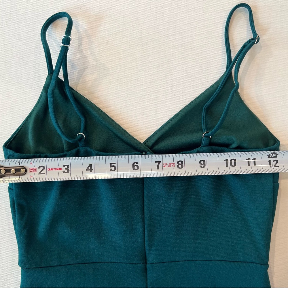 Lulu's Fitted Teal Emerald Green Mid Length Dress Straps Side Slit Extra Small - Picture 9 of 13